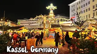 Christmas market walking tour in Kassel city, Germany 4K 60fps