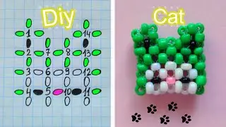 Фигурка из бисера котик в шапке лягушки 🐸 В технике крестик