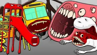 ALL SERIES EATERS! TRAIN EATER EXTRA SLIDE BUS EATER BRIDGE WORM (Cartoon Animation)