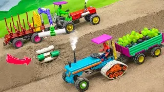 DIY tractor making mini bulldozer to road repair with many round pipes | water pump | @Sunfarming