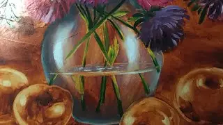 Астры и яблоки 3 часть ваза масляные краски