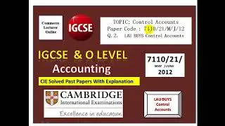 Solved CIE Past Papers | Controlling Accounts 7110/21/M/J/12| Purchases Ledger Control Account