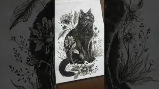 🐈‍⬛✨ Black Cat (India INK Painting) Timelapse! #shortsart