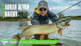 Ловля щуки на незнайомому озері літом. Пошук риби, підбір приманок та забродна спінінгова риболовля.