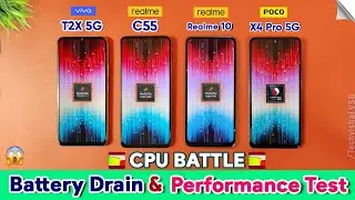 Biggest Battery Drain & Performance Test - ViVO T2X 5g vs Realme C55 vs Realme 10 vs POCO X4 Pro 5g