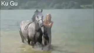 hot sexy women riding horse looking so great in sunny day shorts 1080p