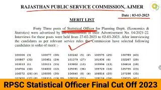 RPSC Statistical Officer Final Cut Off 2023 | Rajasthan Statistical Officer Result 2023