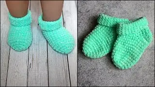 Свяжет каждый! Подробный мастер-класс по вязанию детских носочков крючком | Носки из плюшевой пряжи