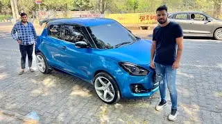 Maruti Swift Gloss Light Blue Wrapped | 18 Inches Alloy Wheels | Custom Exhaust | Audio Upgrade