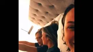 Mom and sisters are sharing hotel bed, and mom rolls right off when she tries to turn off the light.