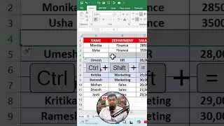 EXCEL SHORTCUT KEY TO INSERT ROW AND COLUMN 