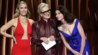Meryl Street Almost Falls on SAG Awards.  Meryl,Anne Hathaway and Emily Blunt had a mini reunion