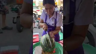 Beautiful Student Sells Watermelon After School - Fruit Cutting Skills