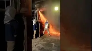 Clearing a blockage in a steel works