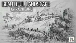 How to draw and shaded a Beautiful Landscape with STEP BY STEP | Sketching | Drawing Tutorial