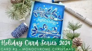 Holiday Card Series 2024 #2 | Lawn Fawn | Copic Coloring a Monochromatic Christmas Scene