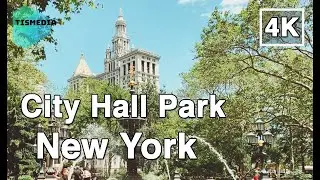 【4K】🇺🇸🗽Walking around City Hall Park in New York City🎧, New York, United States