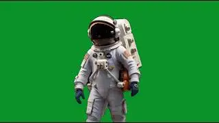 Walking Astronaut 2, science fiction (Royalty free green screen footage)