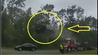 Woman Driver Hits Parked Tow Truck Launches Her 120 Feet