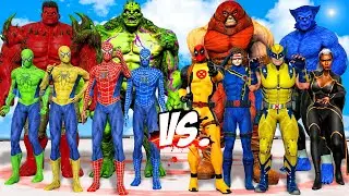 TEAM SPIDER-MAN COLOR & HELL HULK & MONSTER HULK vs TEAM X-MEN - EPIC SUPERHEROES WAR
