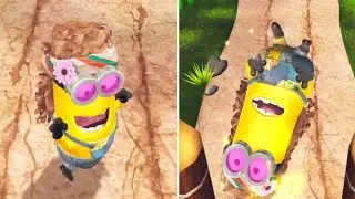 Minion Rush: Hippie Kevin Minion Jumps Over Obstacles While Using Banana Splitter at The Volcano