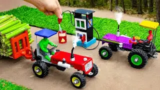 diy tractor making mini diesel engine science project | Diy mini tractor fully bamboo loaded trolley