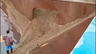 Barge unloading alluvial sand and small pebbles - Relaxation Video