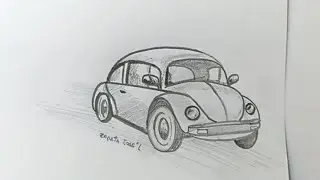 Как нарисовать машину Фольксваген Жук | Draw a car Vokswagen Beetle