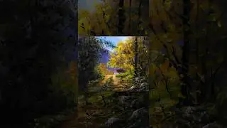 Autumn Forest Path, Trees and House
