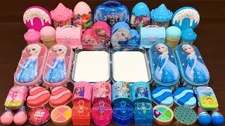 FROZEN PINK vs BLUE ! Mixing Random Things into GLOSSY Slime ! Satisfying Slime Video 