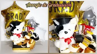 Arreglo de dulces de graduación* Regalo de graduación* Arreglo de graduación con peluche y dulces