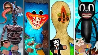 NOOB VS PRO - SIREN HEAD VS CARTOON CAT VS HUGGY WUGGY VS SCP 173 STATUE EVOLUTION IN MINECRAFT!