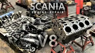 ASSEMBLY AND STARTING THE SCANIA 16L V8 ENGINE. MILEAGE 1.6 MILLION KM. DC16 PDE