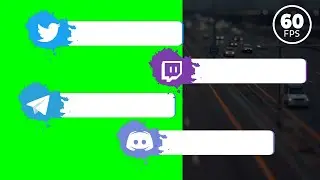 Lower thirds social media green screen, alpha channel: Telegram, Twitter, Twitch, Discord