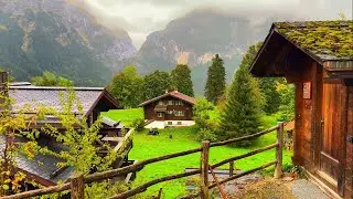 Switzerland's most beautiful village - Grindelwald, rainy walk in a heavenly beautiful village