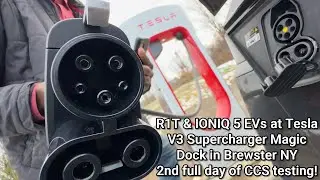 First Magic Dock Tests – Charging an R1T & IONIQ 5 at a V3 Tesla Supercharger in Brewster NY