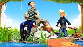 Barbie y Ken se relajan pescando en el campo. ¡Muñecas Barbie para niñas!