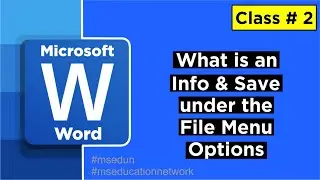 Info and Save under the File Menu Option  MS Word Class 2 in Urdu/Hindi
