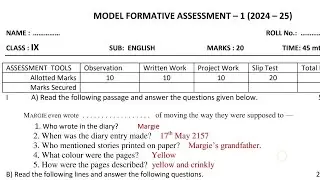 9th class english fa1 question paper with answers 2024-2025
