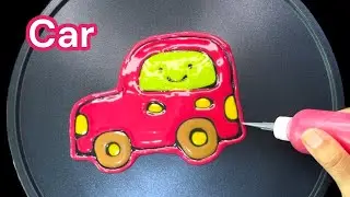 How to draw Car Pancake -  Car Cartoon, Car Drawing, Pancake Art 