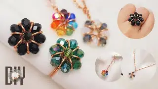 Flower Rings | earrings | Pendant | online tutorial | jewelry beads and copper wire | DIY 979