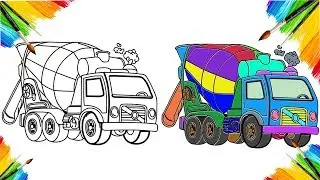 Coloring Page Mixer Truck : Construction Truck and Vehicles Coloring and Drawing