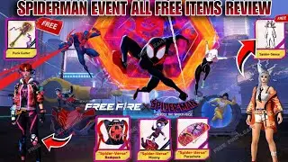 FREE FIRE x SPIDERMAN Event All Free Items Review | FF x SPIDERMAN Across the Spider Verse Rewards