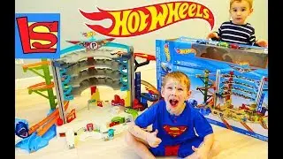 Машинки Хот Вилс Парковка большая распаковка набора Hot wheels