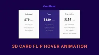 3D Card Flip Hover Animation using HTML & CSS - 3D Pricing Card Design