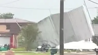 Awning blown around in Golden Meadow - from the Mayor's grandson