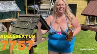 BBW ADELESEXYUK OUTSIDE FEEDING HER BIRDS IN HER BLUE LINGERIE 7757