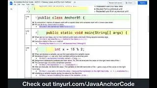 Java explanations - Overview (https://tinyurl.com/JavaAnchorCode)