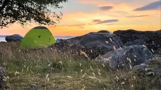 Overnight camping adventure on nearby island in Stavanger Norway.
