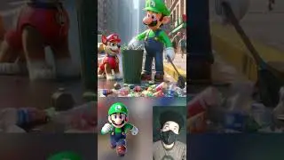 Mario's team and Paw Patrol cleans up trash on city streets 